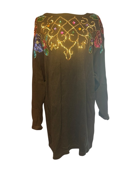 SML Sport Dresses & Skirts - Vintage Embellished Black Sweater Tunic 2XL